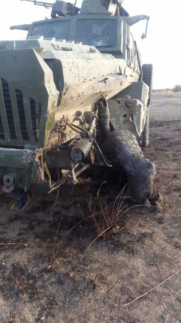 Aftermath Of An IED Blast Which Hit A Nigerian Army Mine Resistant Vehicle  [Photos]